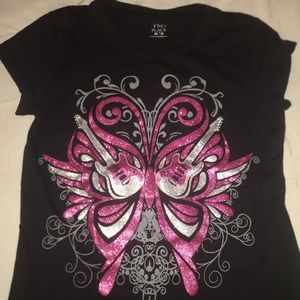 A girls black short sleeved shirt